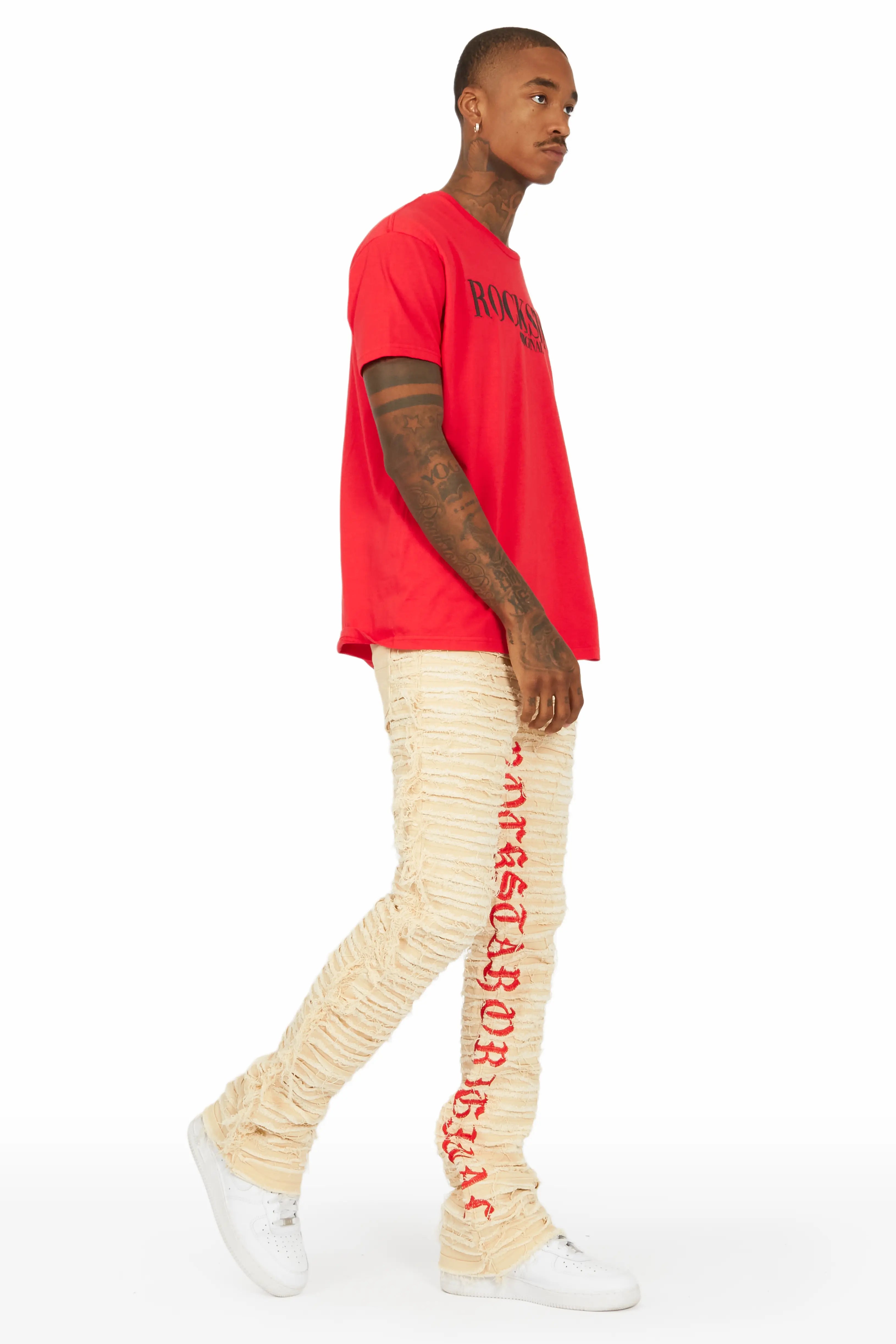 Giovanni Beige Stacked Flare Jean
