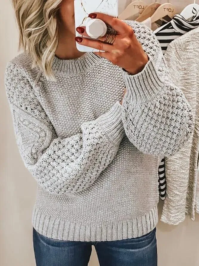 Crew Neck Jacquard Knit Sweater