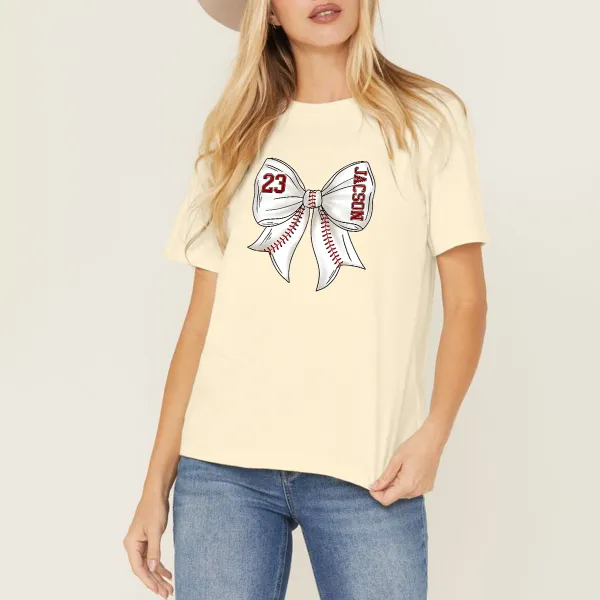 White Bow With Red Baseball Stitching Pattern, Number 