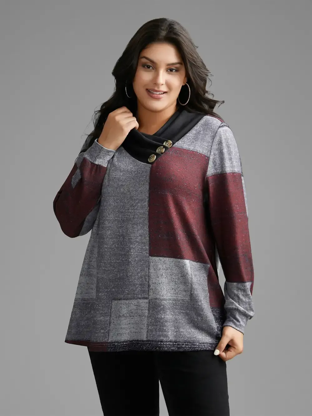 Asymmetrical Colorblock Button Detail Pleated T-Shirt