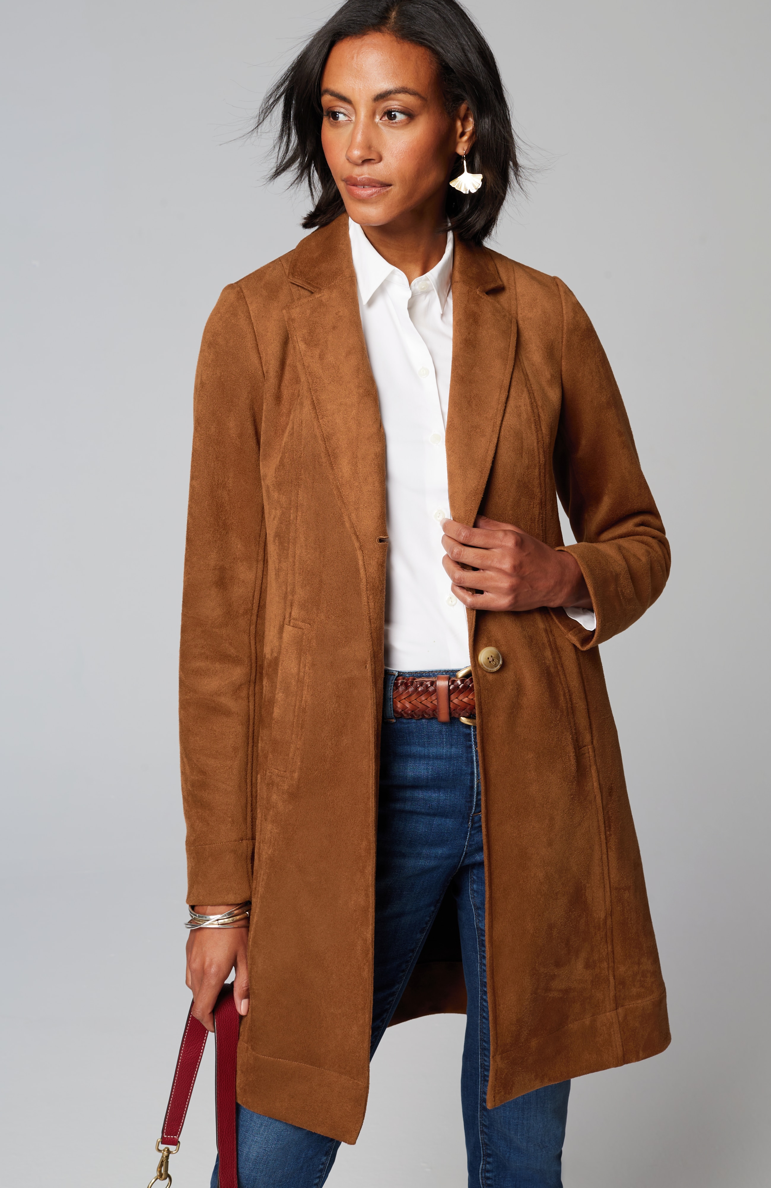 Faux-Suede Duster Jacket