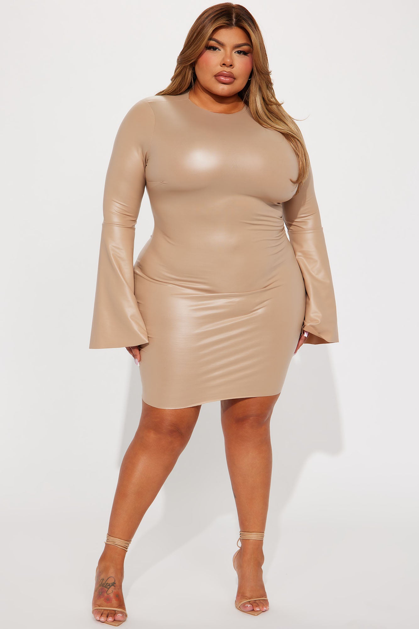 Lana Faux Leather Mini Dress - Taupe