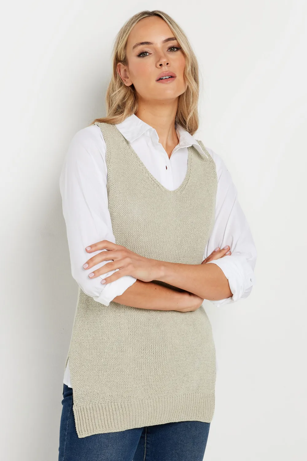 LTS Tall Stone Brown Knitted V-Neck Vest Top