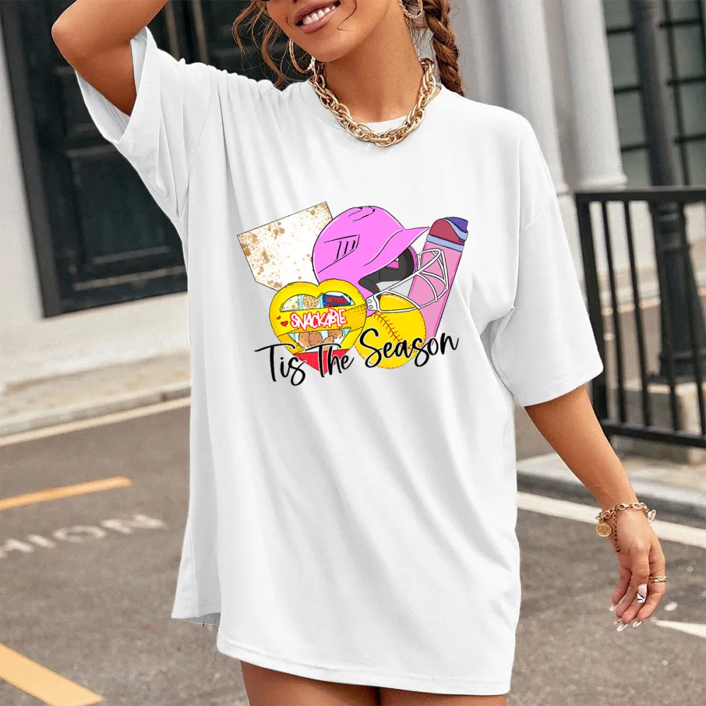 Baseball Season Printed Round Neck Short Sleeve T-Shirt