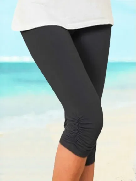 Casual Sports Plus Size Plain Capris Leggings
