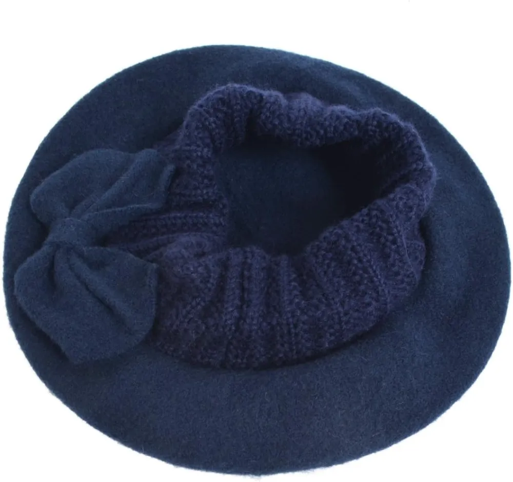 Lady French Beret 100% Wool Beret Floral Dress Beanie Winter Hat