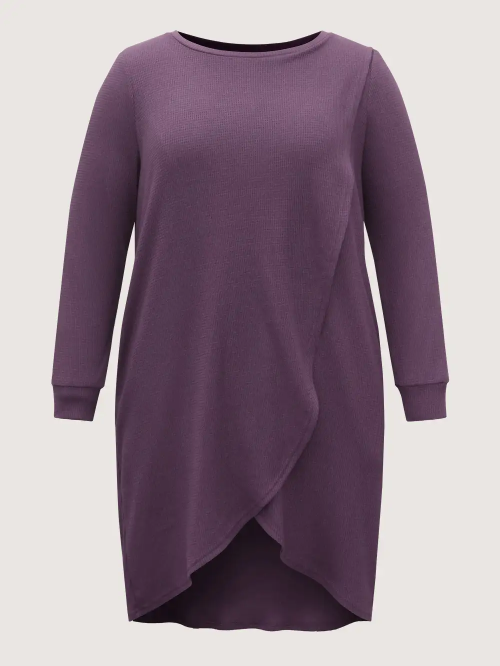 Solid Waffle Knit Overlap Hem T-shirt