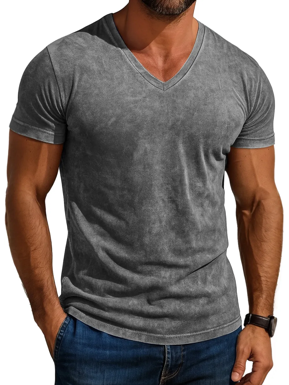 Men's Daily Retro V-neck Casual Simple Short-sleeved T-shirt