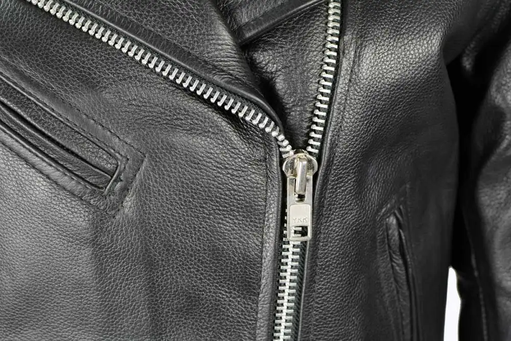 Leather LKL2700 Women's Classic Black Premium Leather Motorcycle Vintage Jacket with Side Laces