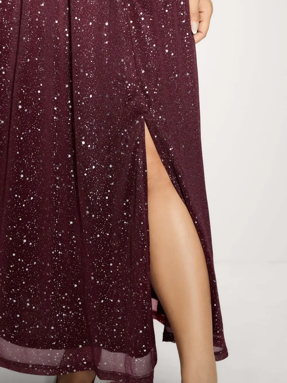 Shimmery Hot Stamp Pockets Slit Maxi Dress