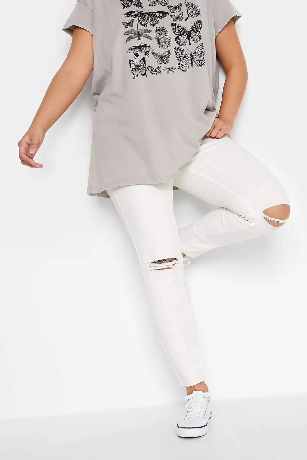 YOURS Curve Bleach Blue Ripped Skinny Stretch AVA Jeans