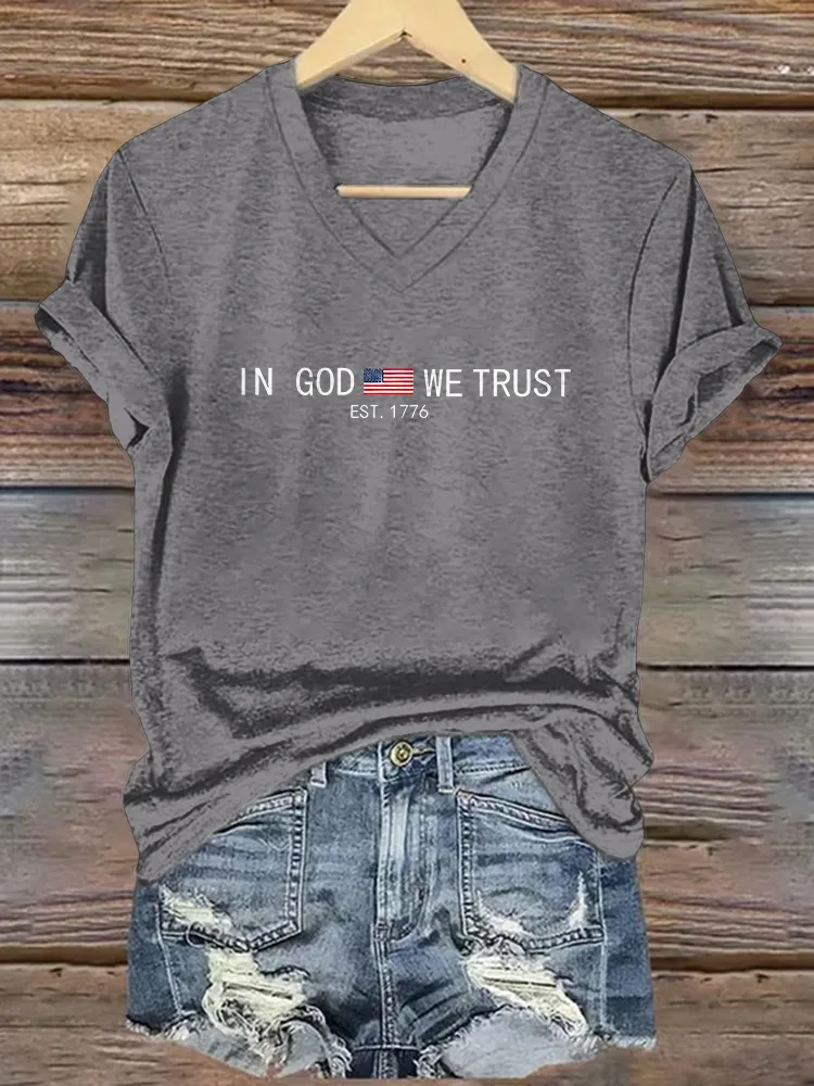 Women's America 1776 In God We Trust Print Short Sleeve Round Neck Cotton T-Shirt