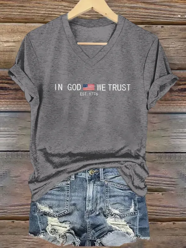 Women's America 1776 In God We Trust Print Short Sleeve Round Neck Cotton T-Shirt
