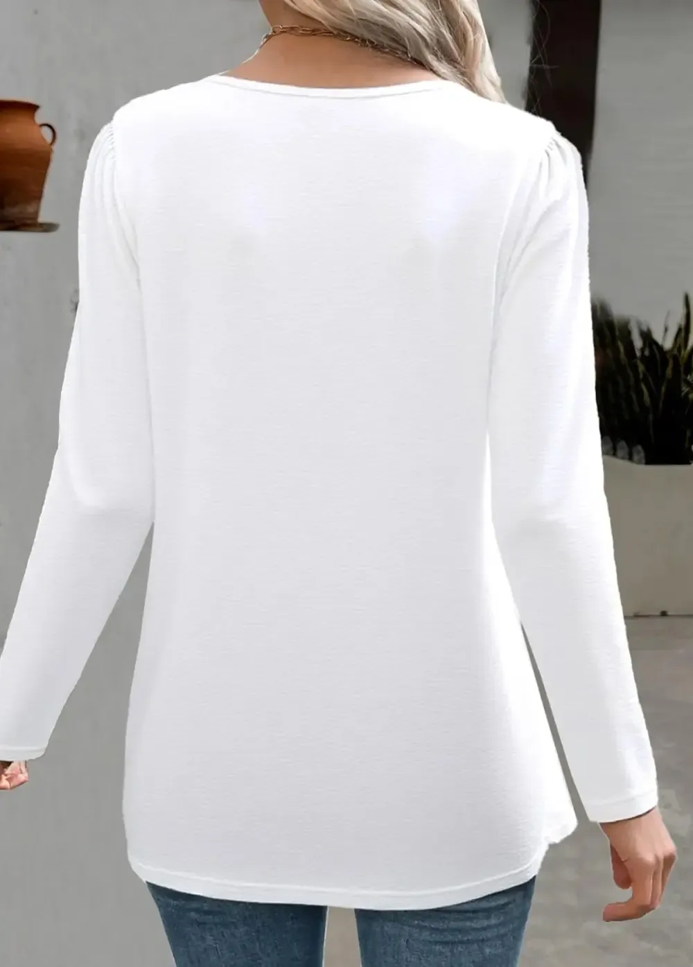White Long Sleeve Round Neck T Shirt