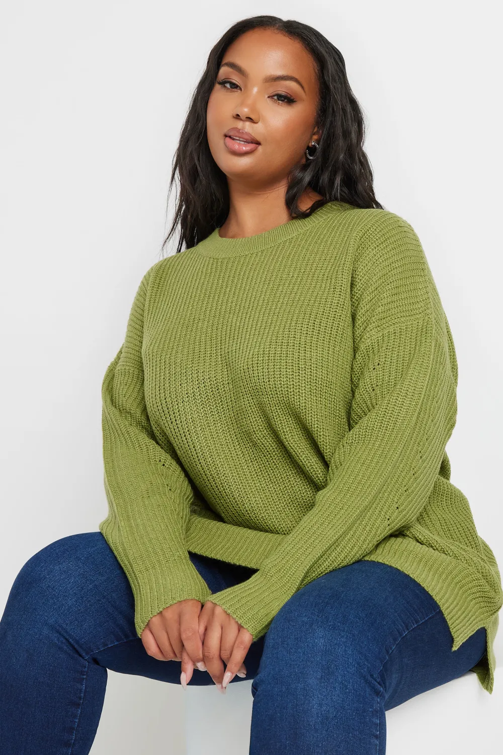 YOURS Curve Navy Blue Drop Shoulder Knitted Jumper