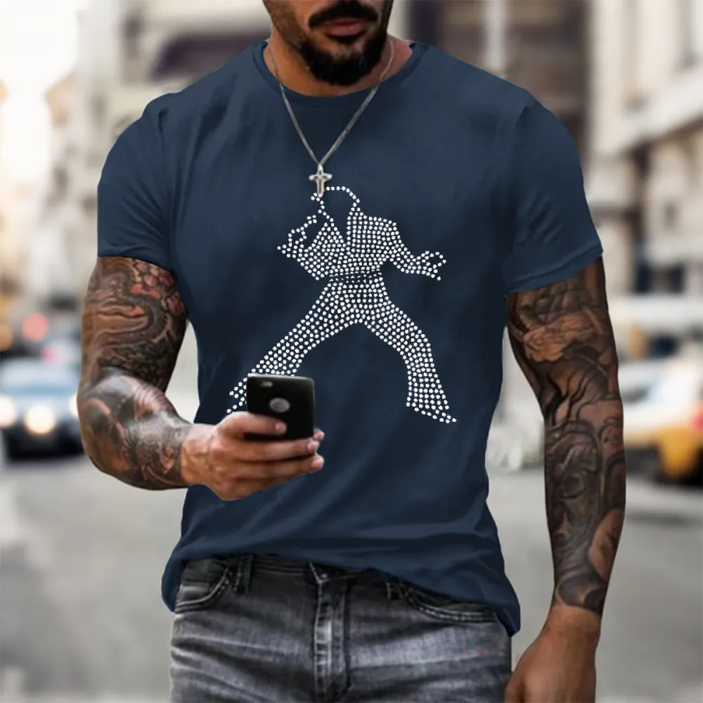 Men's Print Short Sleeve Round Neck Cotton T-Shirt