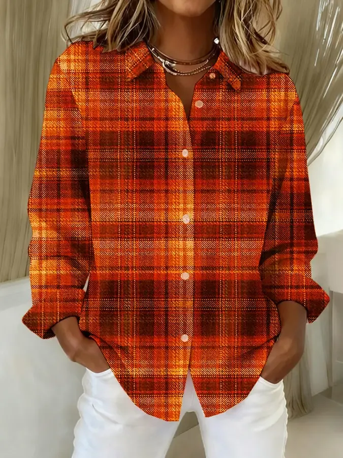 Women's Fall Thanksgiving Print Linen Comfort Shirt