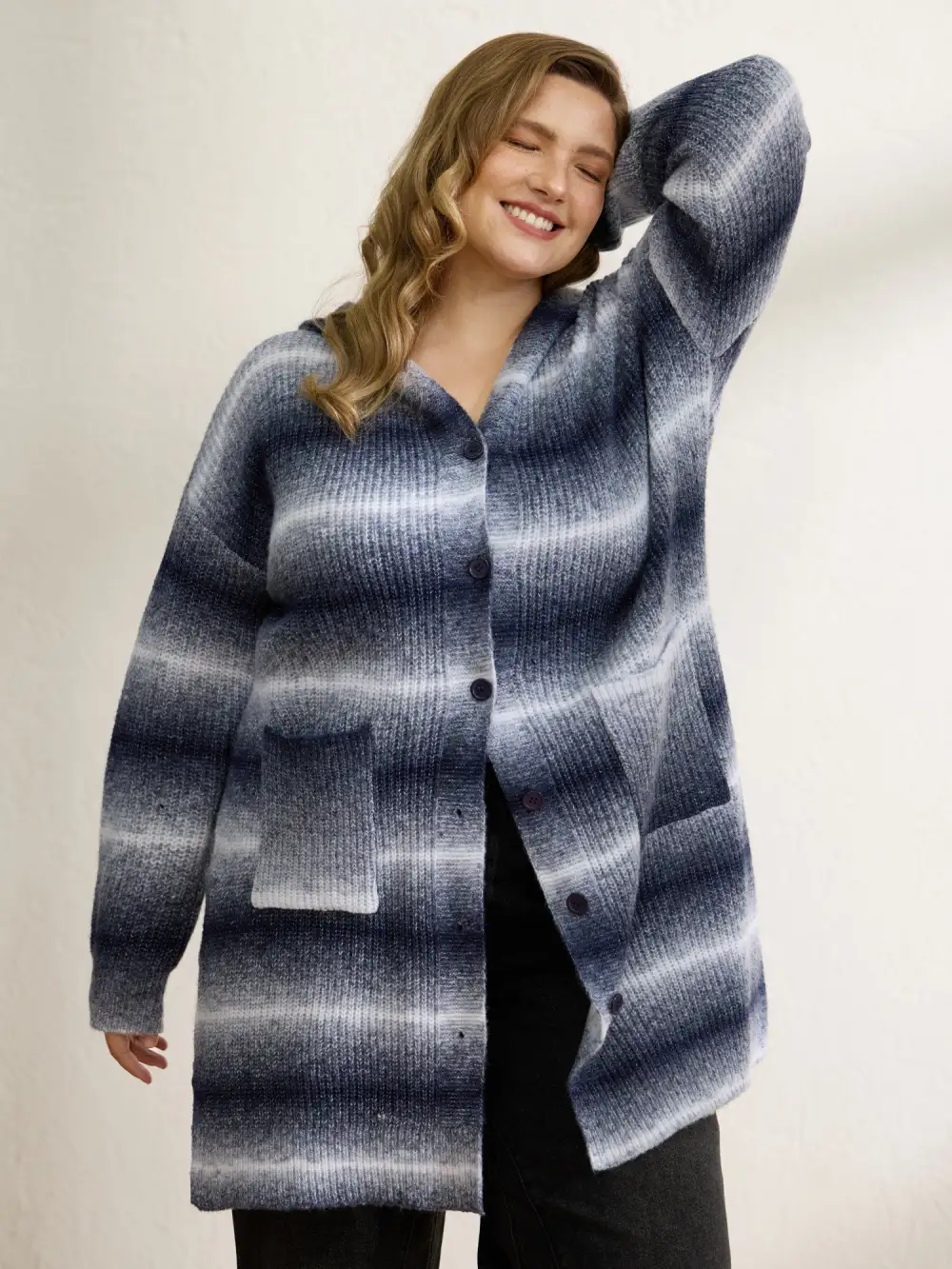 Color Gradient Textured Hooded Cardigan