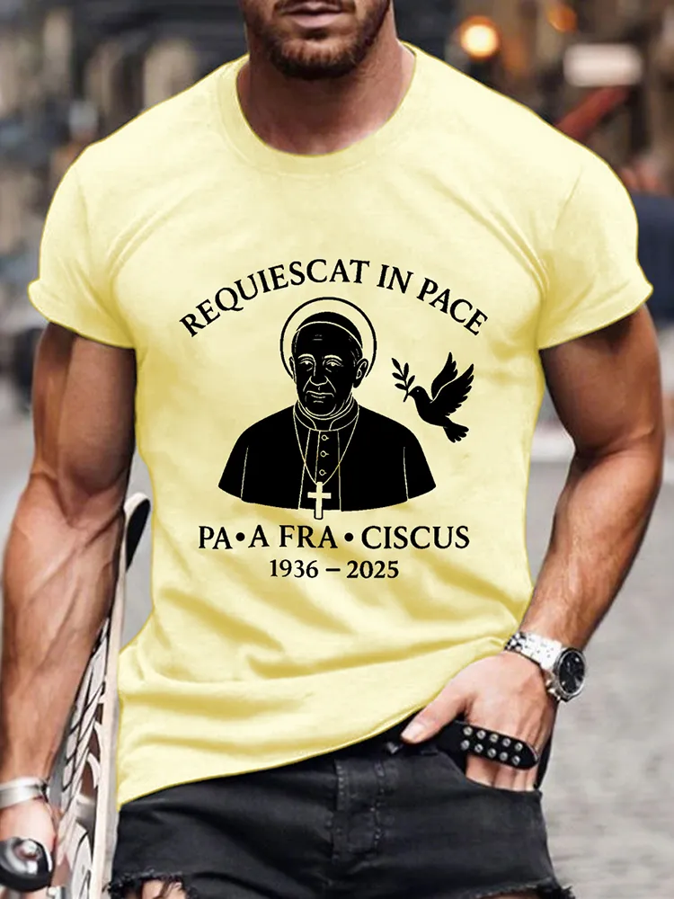 Men's Requiescat In Pace Print Short Sleeve Round Neck Cotton T-Shirt