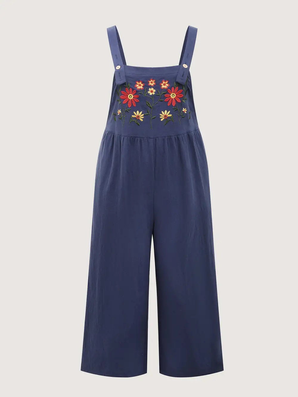 Pure Cotton Floral Embroidery Overall Jumpsuit