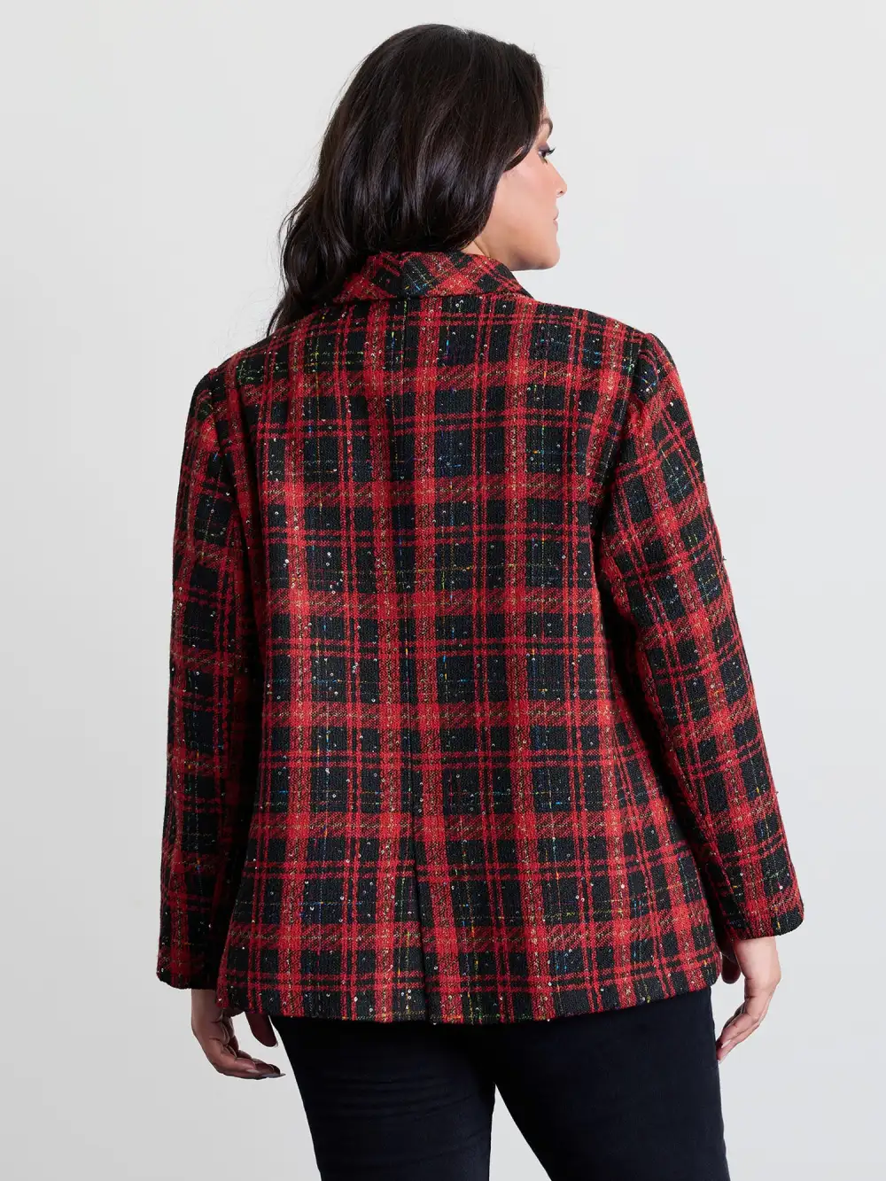 Holiday Plaid Textured Button Blazer