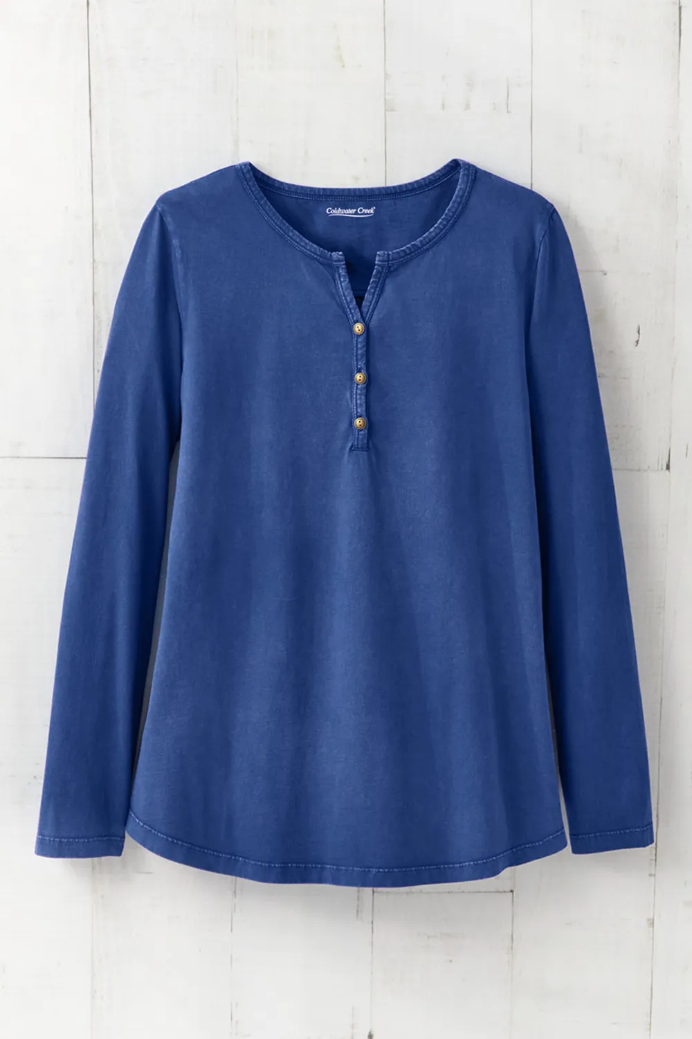 Vintage-Wash Solid Long-Sleeve Henley