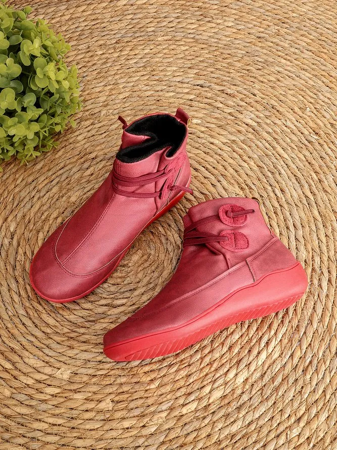 Vintage Women Casual Braided Strap Breathable Lether PU Flat Heel Classic Boots