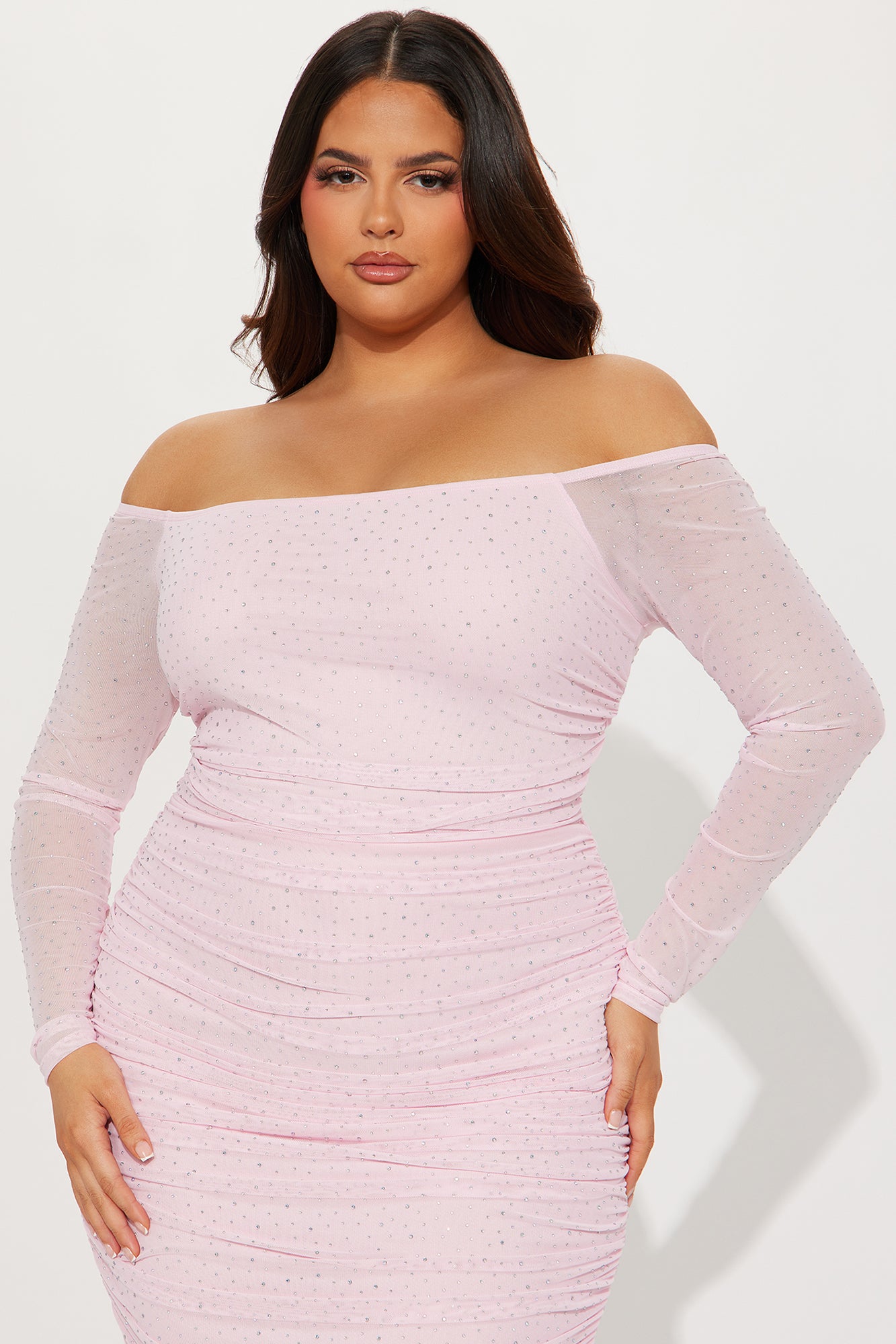 Amber Off Shoulder Midi Dress - Pink