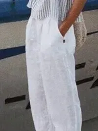 Vacation Casual Loosen Cotton Linen Solid Pants(⚡Clearance Sale)