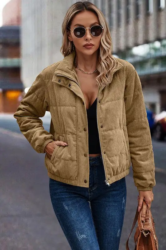 Zipper Front Corduroy Light Jacket