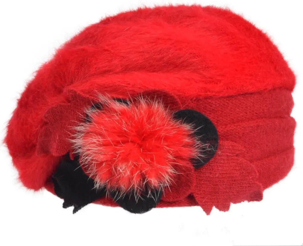 Lady French Beret 100% Wool Beret Floral Dress Beanie Winter Hat