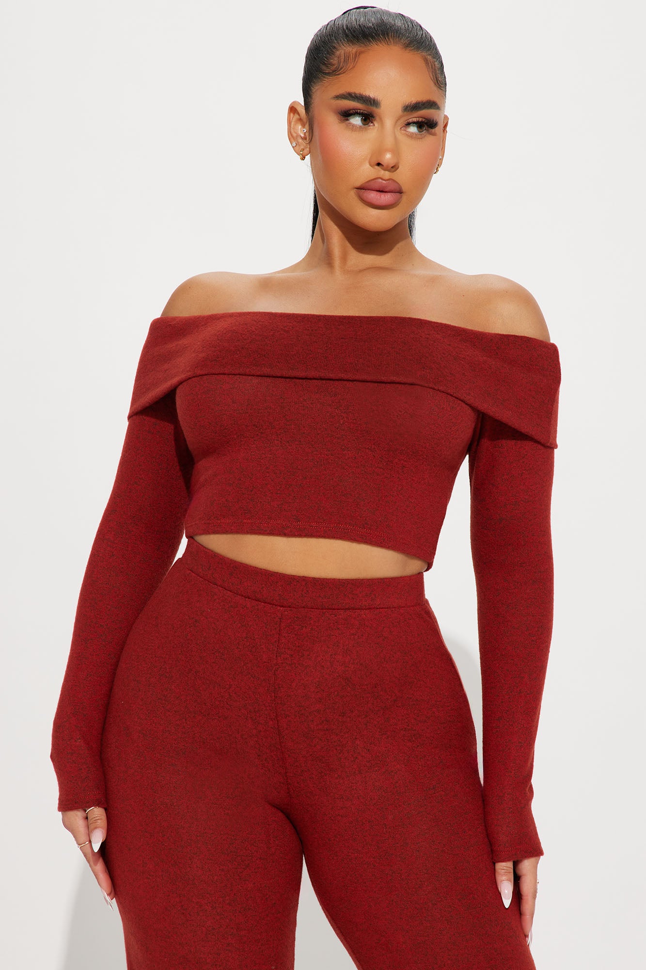 Jamie Brushed Knit Pant Set - Rust