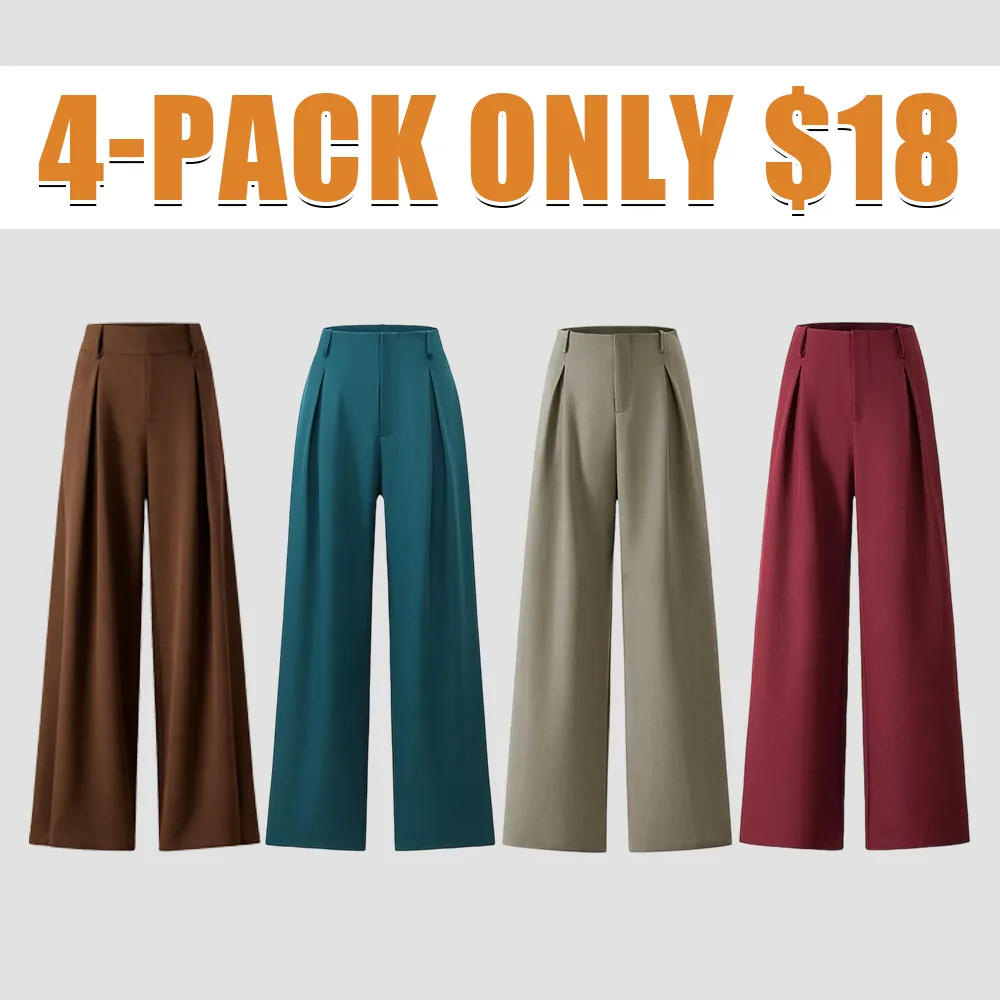 Women's Solid Color Plicated Pocket Wide Leg Pants, Elegant Zipper Fly Trousers for Work Office Business, Ladies Spring & Fall Clothes