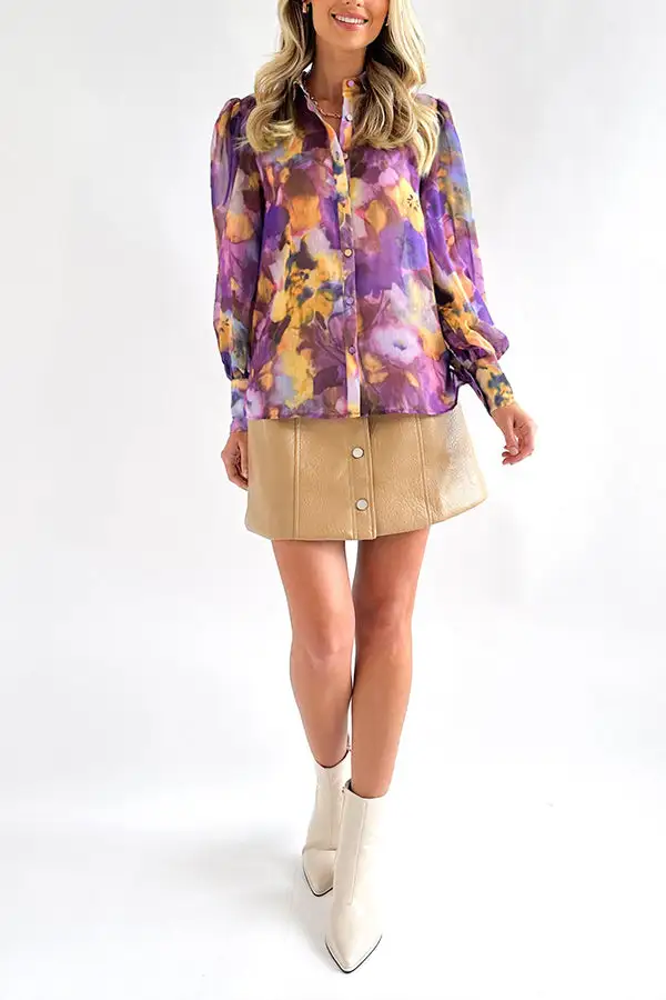 Personalized tie-dye V-neck long-sleeved button-down shirt