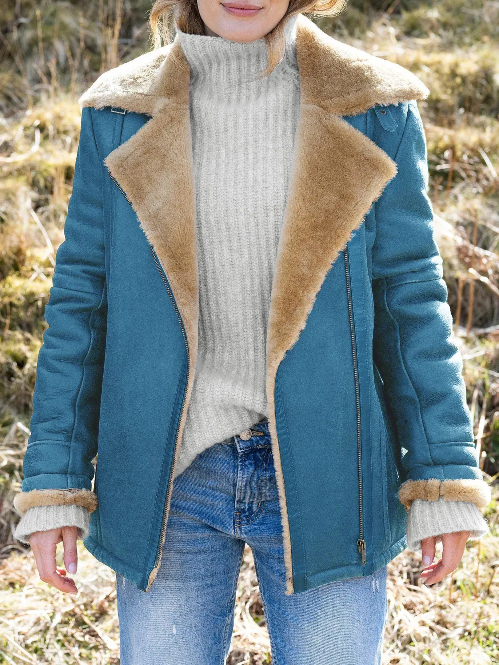 Boyfriend Aviator Sheepskin Jacket, Antique/Camel