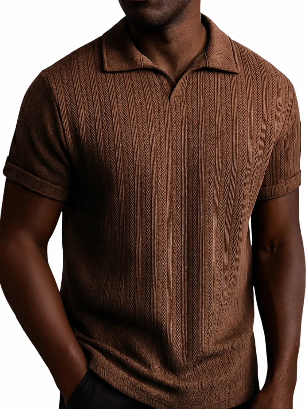Men's Textured Striped V-neck Casual Daily Versatile Polo Top