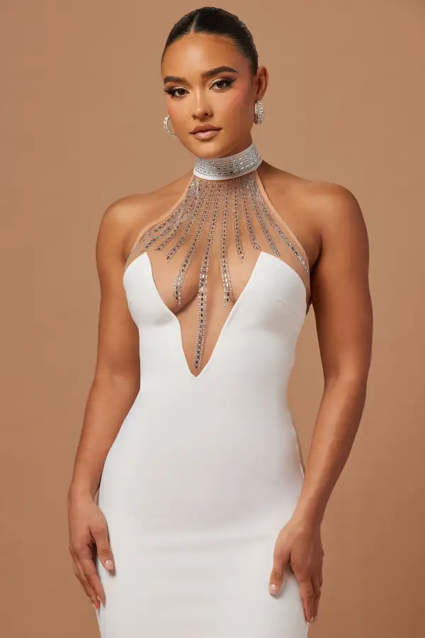 Lina Embellished Bandage Maxi Dress - White