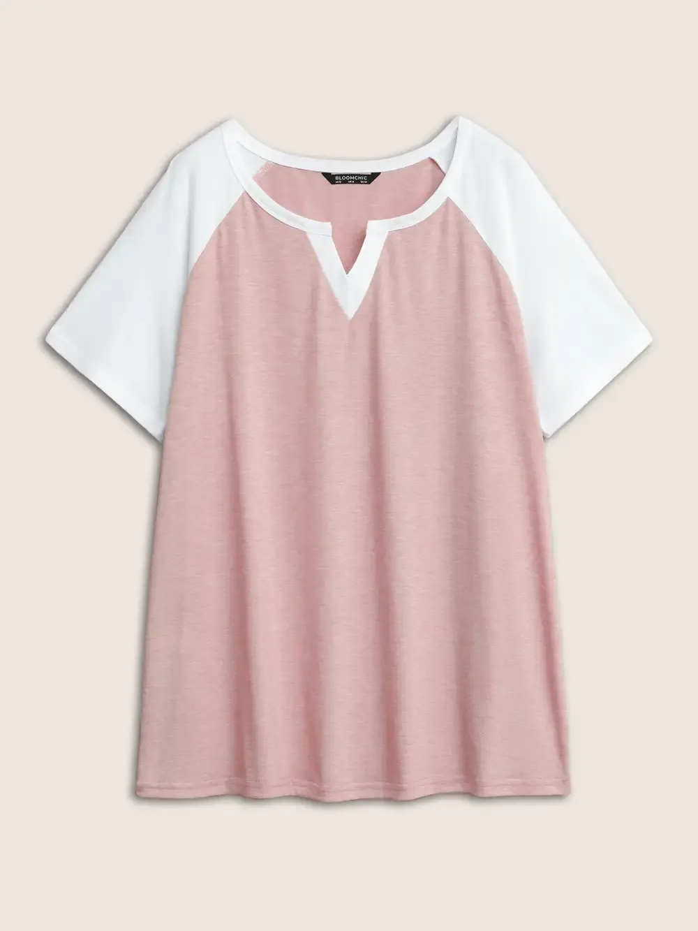 Colorblock Contrast Notched Raglan Sleeve T-Shirt