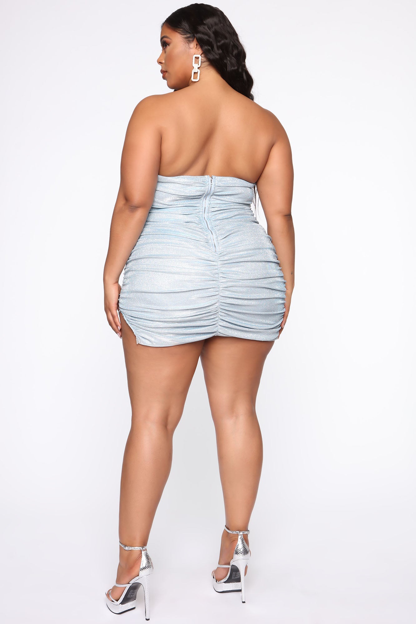 Baddie Metallic Mini Dress - Light Blue