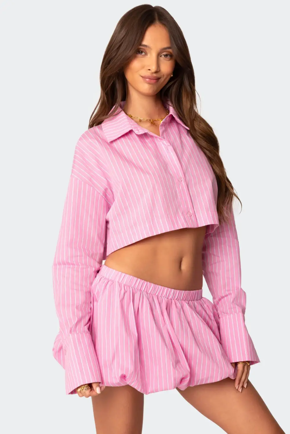 Hila Pinstripe Cropped Button Up Shirt