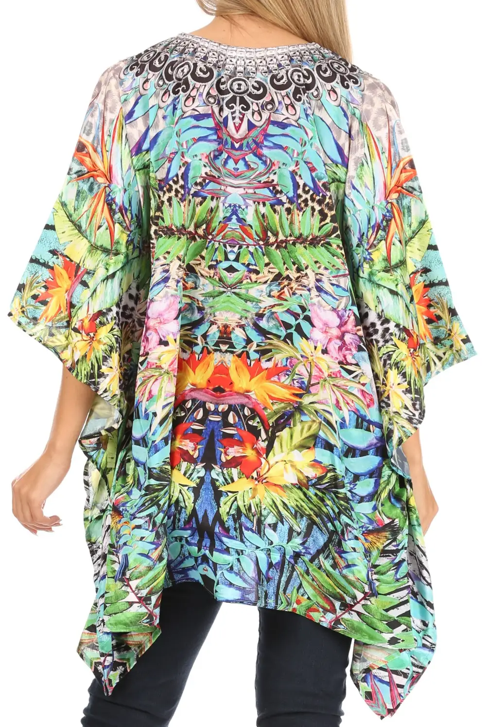 Women's Caftan Poncho Cover up V neck Top Lace up With Rhinestone