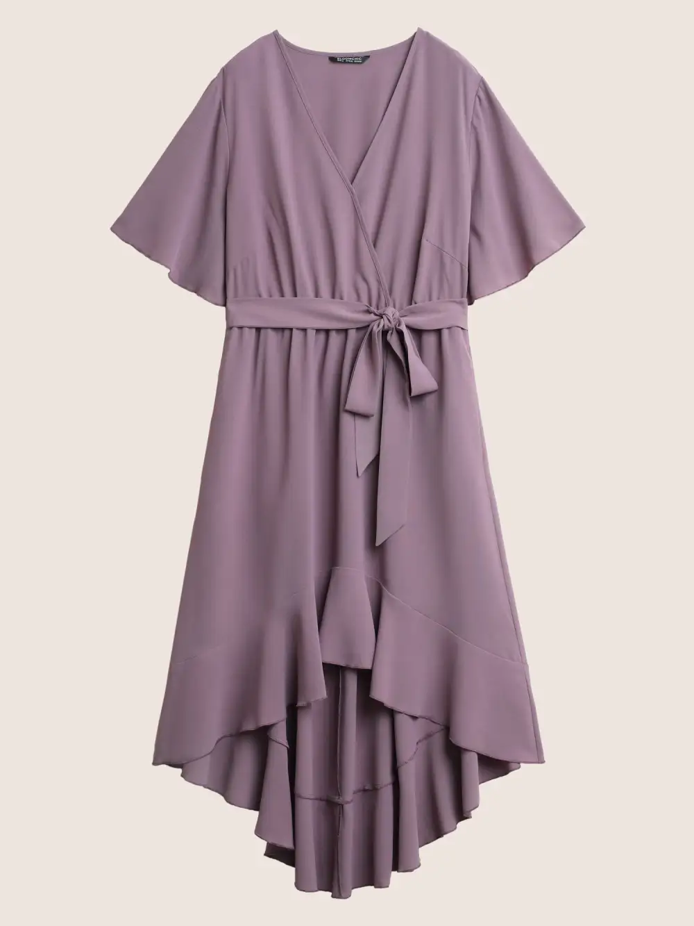 Bloom Dress - Solid Tie Surplice Ruffle High Low Dress