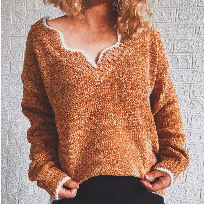 Wave Edge V-Neck Casual Sweater