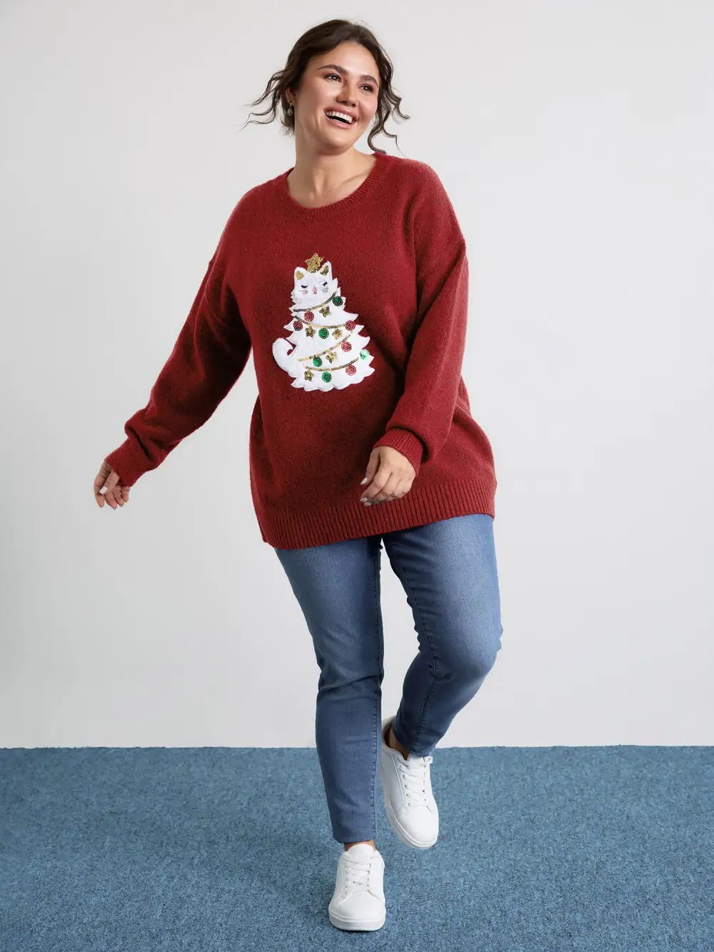 Festive Cat Tree Colorful Pullover