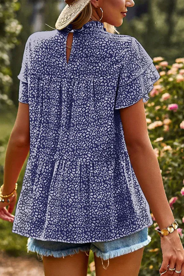 Animal Print Ruffle Chiffon T-Shirt