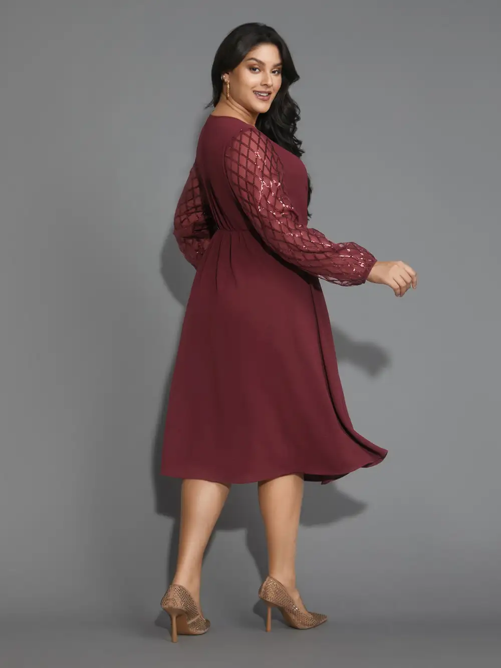 Texture Sequin Mesh Patchwork Belted Dress