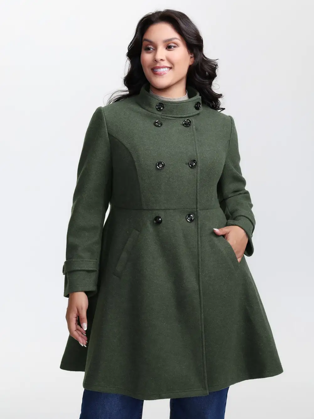 Double Button Pocket Solid Coat