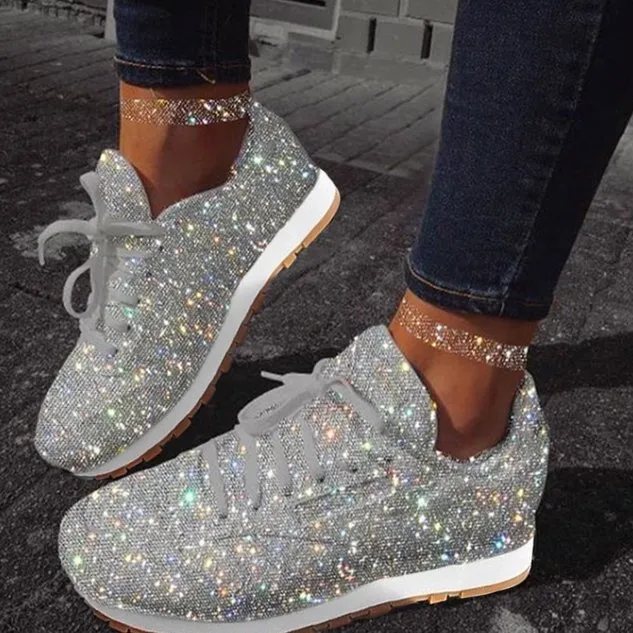 Women Muffin Rhinestone New Crystal  Platform Sneakers