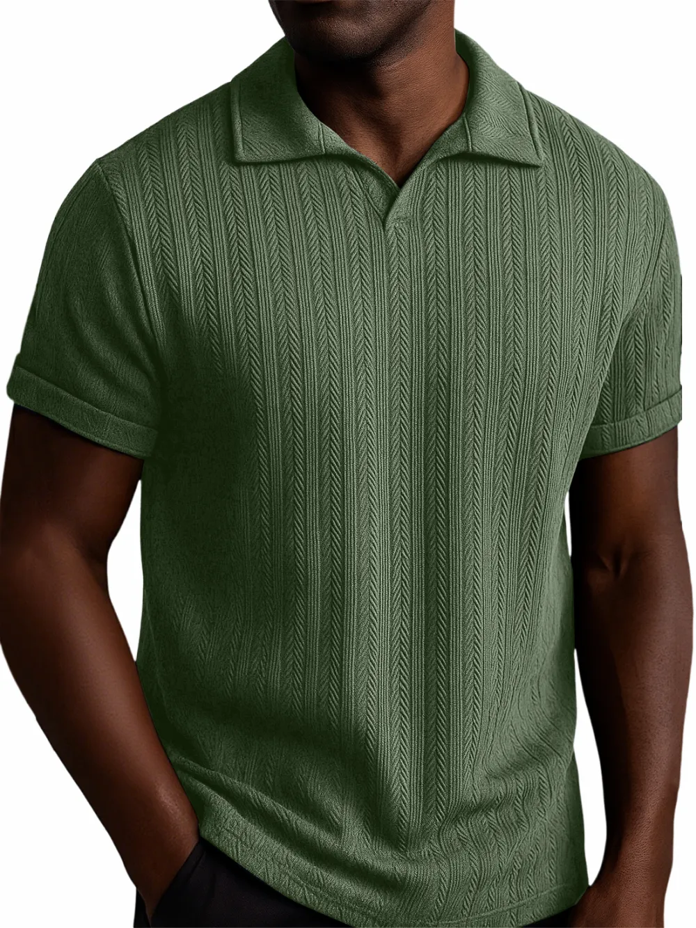 Men's Textured Striped V-neck Casual Daily Versatile Polo Top