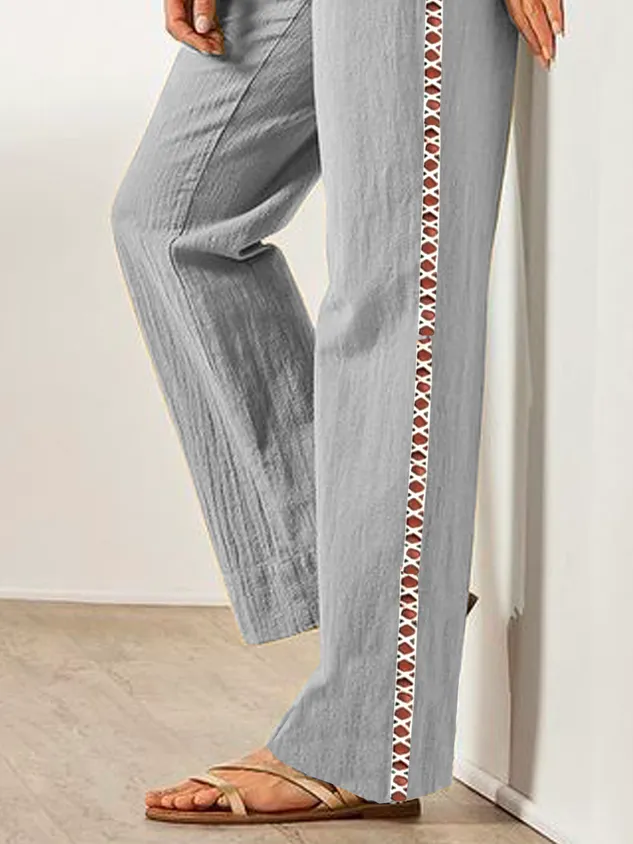 Lace Casual Cotton Plain Pants